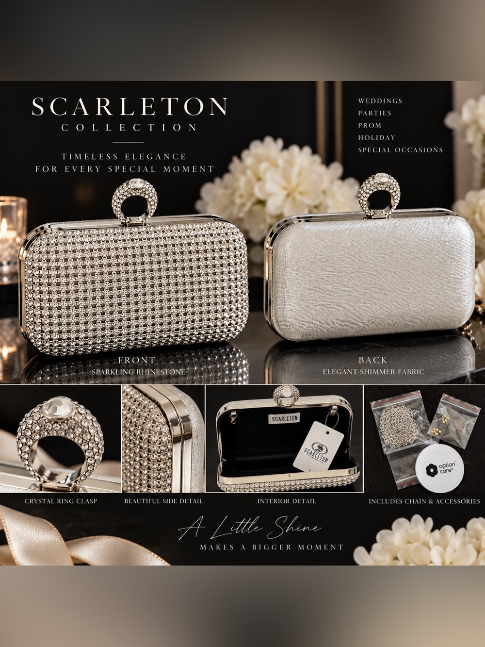 NWT Scarletton Silver Rhinestone Crystal Evening Clutch Bag